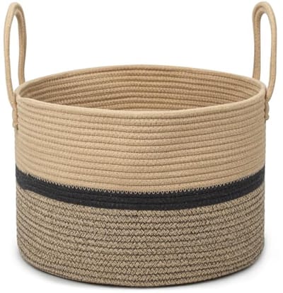 Opbergmand Katoenen Touw 32L - Geweven Wasmand met Handvat en Opvouwbaar Design voor Kleding en Speelgoed