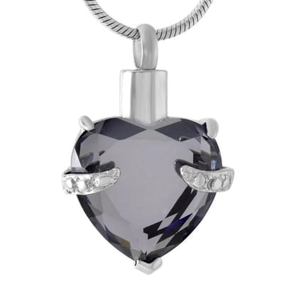 Aramat Jewels | Gedenkhangers | Stalen Ashanger Hart met Grote Steen – Hartvormig Gedenksieraad | Grijs | |20mm | Staal | Volwassenen | Verkleurd niet