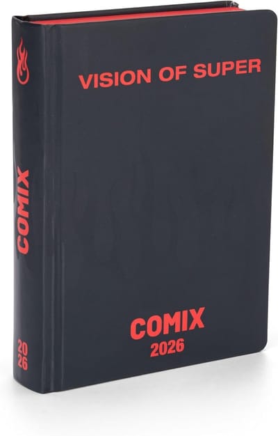 SnelShoppen - Comix Dagkalender 2026 Limited Fashion Edition - Schoolagenda 12x16,5 cm - Vaste omslag - Exclusieve stickers - Zwart en Rood - Voor jon