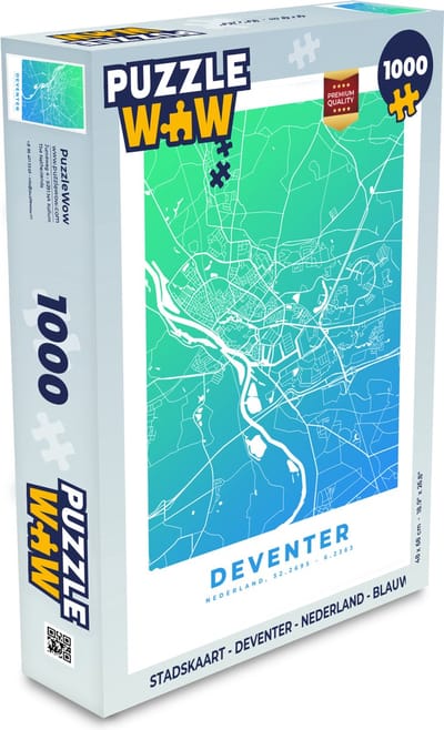Puzzel Stadskaart - Deventer - Nederland - Blauw - Legpuzzel - Puzzel 1000 stukjes volwassenen - Plattegrond