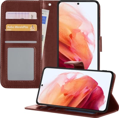 Hoesje - Geschikt voor Samsung Galaxy S21 - Luxe Bookcase - Walletcase Hoes - Portemonnee - Cover - Telefoonhoes - Bruin