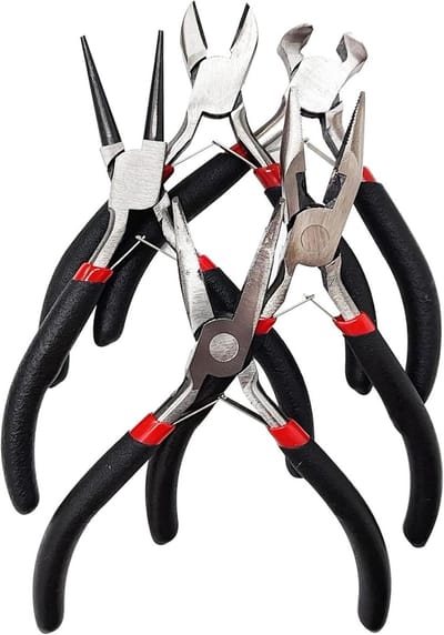 Juweliers Tangenset - 5 Stuks Gereedschap - Sieraden Maken - Ergonomisch Rubber - 12 cm Lang - Zwart