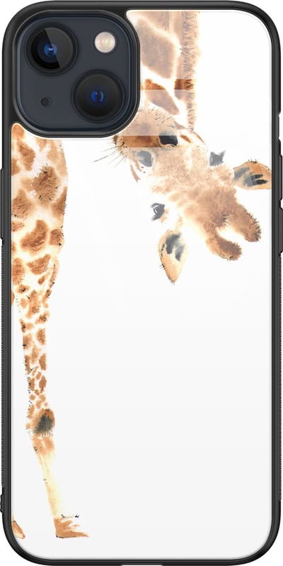 Hoesje geschikt voor iPhone 13 - Giraffe - Luxe Glazen Hardcase - Giraffe - Bruin - Leuke Telefoonhoesjes