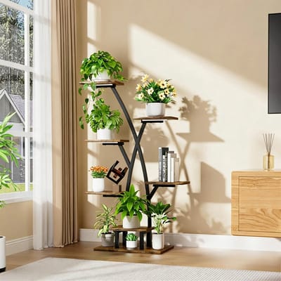 HomeGoodies - Plantenstandaard met groeilampen – 7-laags plantenrek met planken - Voor binnen en buiten – 106 cm - zwart/bruin