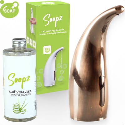 Soopz Automatische Zeepdispenser – Koper – Copper Brushed Classic – Zeeppompje met Bewegingssensor – Met Aloë Vera Zeep