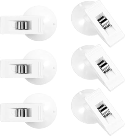Set van 6 Windbestendige Douchegordijn Clips met Zuignap - Zelfklevende Houders voor Douchegordijnen, PVC Bescherming en Spatbescherming, Slimme Accessoires voor Badkamer