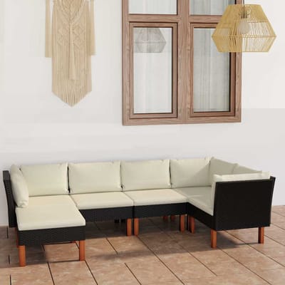 vidaXL - 6-delige - Loungeset - met - kussens - poly - rattan - zwart