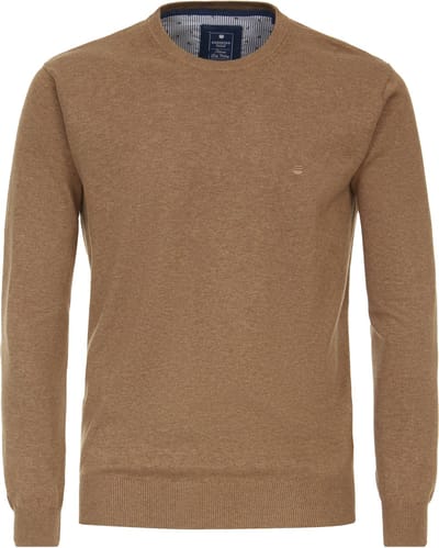Redmond heren trui katoen - O-hals - camel (middeldik)