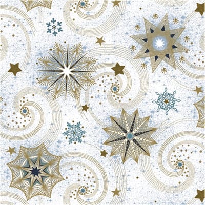 Daisy kerst thema servetten - 20x st - 33 x 33 cm - sneeuwvlokken - goud/turquoise