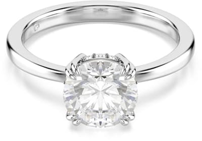 Swarovski Stilla Ring 5717942 | Swarovski sieraden, zilverkleurige ring met prinsesgeslepen kristal en pavégalerij, moderne tijdloze stijl