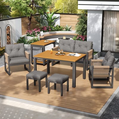 Loungeset Tuin 5-Delig - Tuinset Met Tafel En Krukjes - Grijs Naturel