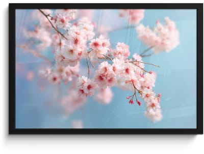 Poster in lijst - Fotolijst 60x40 cm - Posters - Takken - Bloesems - Roze - Posterlijst zwart - Decoratie - Wanddecoratie woonkamer - Muurdecoratie slaapkamer