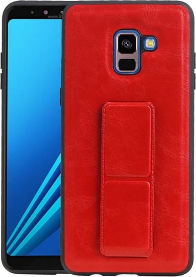 Grip Stand Hardcase Backcover - Telefoonhoesje - Achterkant Hoesje - Geschikt voor Samsung Galaxy A8 Plus - Rood