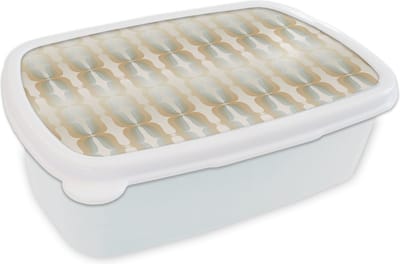 Broodtrommel Wit - Lunchbox - Brooddoos - Vintage - Jaren 60 - Patronen - Ornament - 18x12x6 cm - Volwassenen