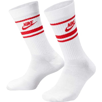 Nike Unisex Volwassen Sportkleding Essentiële Alledaagse Crew Sokken (Verpakking van 3) (Wit/Rood)