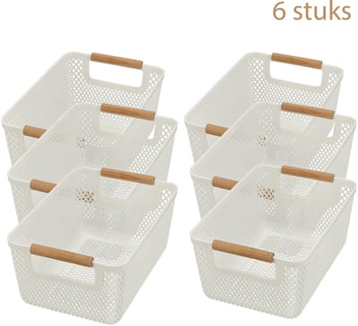 Opbergmanden Set van 6 - 9L Mandjes Riet – Opbergbox Stapelbaar – Keukenkast Organizer en Kledingkast Organizer – Opbergdozen voor Kinderkamer, Speelgoed en Kast