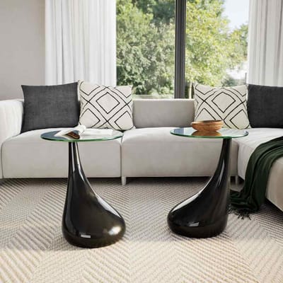 vidaXL - Salontafel - met - rond - glazen - tafelblad - hoogglans - zwart - 2 - st