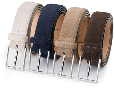 DTCH.FIT Herenriem Suède Bobby - Riem Beige, Blauw, Taupe & Donkerbruin - Pantalon & Jeans Broekriem - Riemmaat 85cm - Totale lengte 100cm - 4 Stuks