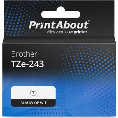 PrintAbout huismerk Tape TZe-243 Blauw op wit (18 mm) Geschikt voor Brother