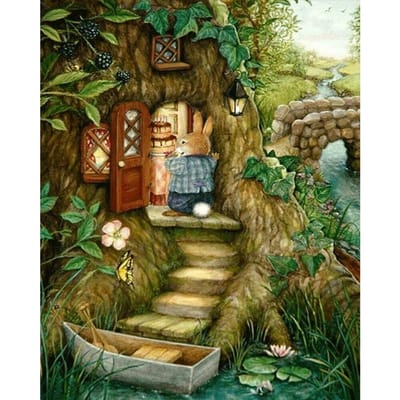 Couture maison de lapin dans l'arbre bricolage diamant peinture 3D fait à la main peinture décorative point de croix 20X30CM brown