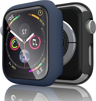 Beschermende Hoes voor 44 mm Smartwatch - Tempered Glass Schermbeschermer, Polycarbonaat, Ultra Dun, Zwart en Blauw