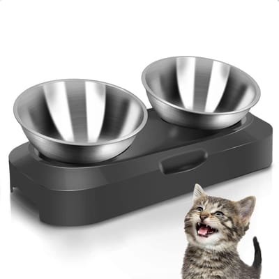Verhoogde Kattenvoerbak Rvs Kattenbak Voor Droog En Nat Voedsel Water Overgeven Voorkomen Verhoogd Met Standaard Ergonomisch 15 Graden Schuine Standaard Enkel Metalen Kattenbak Dubbel