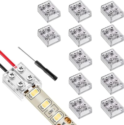 12-Pack LED Strip Connectoren 8mm 2-Pin Solderless, Transparant voor 5V, 12V en 24V LED Tape Verlichting