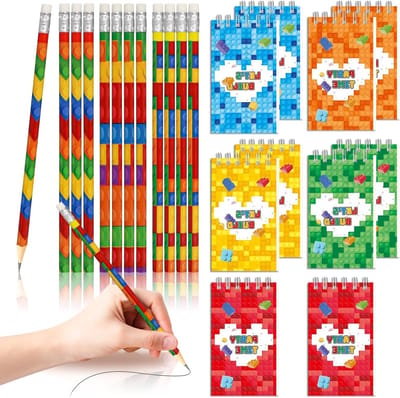 Creatieve Bouwstenen Set met 12 HB Potloden en 10 Notebooks voor Kinderen - Perfect voor Verjaardagsfeestjes, Tekenen en Schrijven