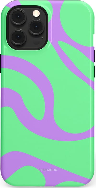 Casetastic Hoesje Geschikt voor Apple iPhone 12 Pro Max Magsafe - Stijlvolle Beschermende Duo-layer Case - Pastelgolven Mint-Lila