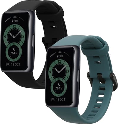 kwmobile 2x horlogebandjes geschikt voor Huawei Band 6 bandje - Smartwatch bandjes van TPU - Activity tracker horloge band in zwart / mosgroen
