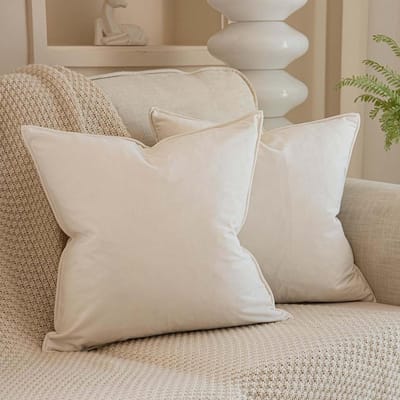 Decoratieve Kussenhoezen - Sierkussenhoezen Fluweel - Bank Sofa Bed - Set van 2 - 28x28 cm - Crèmewit