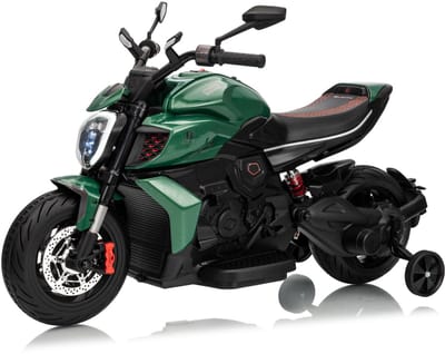 Ducati x Bentley Diavel V4 12V Elektrische Kindermotor 3 tot 6 jaar – Gelicentieerde Limited Edition met Vernieuwde Li-ion Accu – Luxe Motorfiets met EVA-Wielen, Zijwieltjes & Bluetooth – Groen