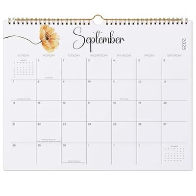 Wandkalender 2025 - Maandkalender voor thuisschool en gezin, spiraalbinding, 38,1 x 30,5 cm