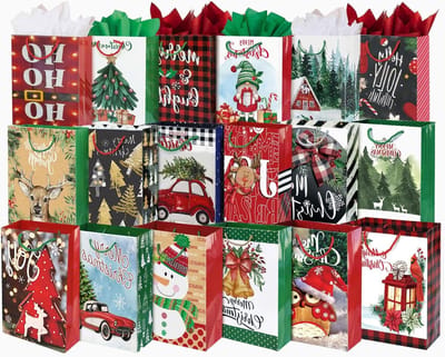 Kerstcadeauzakken Set - Kerst Inpakzakken - Cadeaus Inpakken - 24 Verschillende Ontwerpen - 10.5 x 13 x 5.25 Inch
