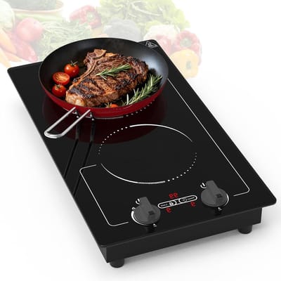 Dubbele Inductiekookplaat - 2-pits fornuis - Snel koken - Inbouw of vrijstaand - 3000W - Zwart