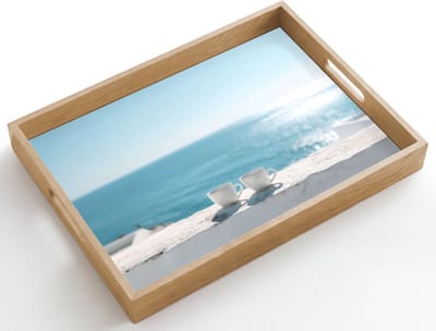 Dienblad hout 50x35 cm - Schootdienblad - Zee - Koffiekopjes - Zomers - Borrelplank rechthoek - Plateau dienbladen