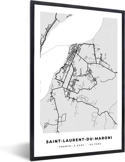 Fotolijst incl. Poster - Kaart - Stadskaart - Saint-Laurent-du-Maroni - Plattegrond - Frankrijk - 40x60 cm - Posterlijst