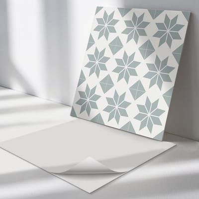 Wallfluent Vinyl Tegels - Geometrische Bloemenpatronen Zelfklevende Vinyltegels - 30 cm x 30 cm - Grijs Vinyl Tegels - 9 stuks - Vierkant PVC Tegels - Texturen Plaktegels - Vloer Tegels PVC - Plaktegels Keuken en Badkamer