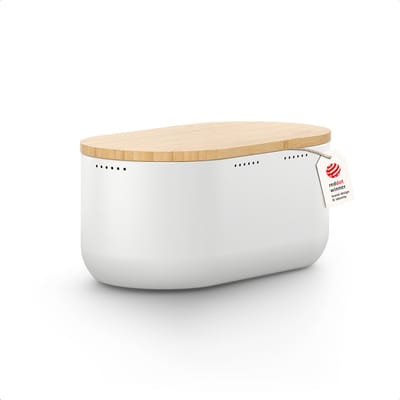 LARS NYSØM Ægte Broodtrommel - Bamboe deksel bruikbaar als snijplank - 35,5x18,5x15,8cm (Pure White)