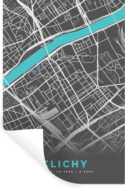 Muurstickers - Sticker Folie - Kaart - Stadskaart - Plattegrond - Frankrijk - Clichy - 20x30 cm - Plakfolie - Muurstickers Kinderkamer - Zelfklevend Behang - Zelfklevend behangpapier - Stickerfolie