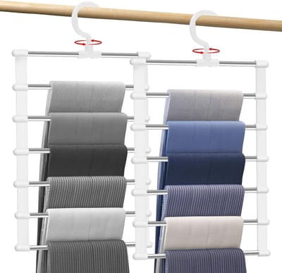 Famanu - Broekhangers 6 in 1 set van 2 roestvrij staal voor broeken en accessoires