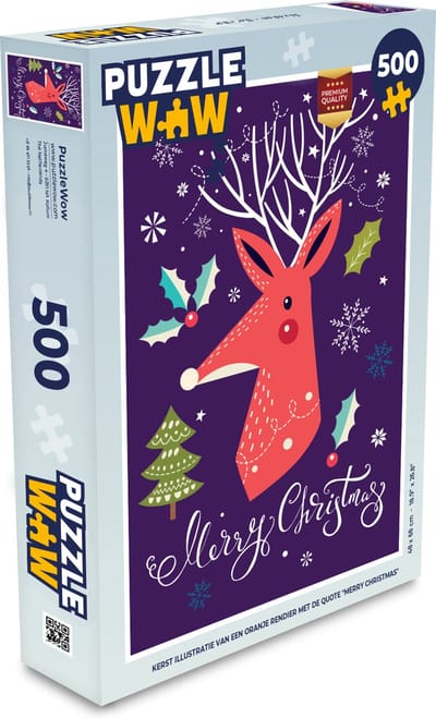 Puzzel Rendier - Kerst - Quotes - Merry christmas - Hulst - Legpuzzel - Puzzel 500 stukjes - Kerst - Cadeau - Kerstcadeau voor mannen, vrouwen en kinderen