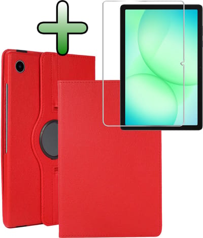 Hoesje Geschikt voor Samsung Galaxy Tab A11 Plus / A9 Plus - Met Screenprotector - 360 Graden Draaibare Hard Cover Case - Tablet Hoes Draaibaar - Rood