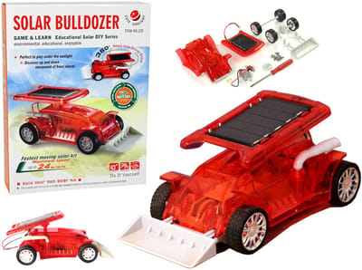 Playos® - Zonne-energie - Bulldozer - Rood - tot 24 m/min - STEM Speelgoed - Educatief - Technisch Speelgoed - Bouwen - Constructiespeelgoed - Groene Energie - Solar Shovel