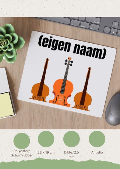 Akyol - 3 violen Muismat - Viool - muziek liefhebbers - met eigen naam - de echte viool liefhebber - cadeau - kado - 23 bij 19 cm