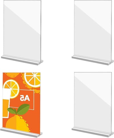 Acryl Plaque Houder A5 - 4 Stuks Tafelstandaard voor Menukaarten, Documenten en Kantoorbenodigdheden