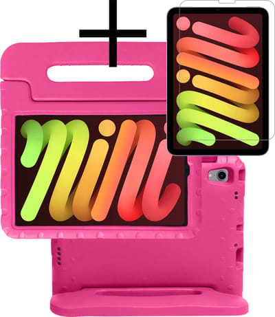 Hoes - Geschikt voor Apple iPad Mini 6 (2021) - 8.3 inch - 6e Generatie - Met Screenprotector - Kinderhoes Shockproof Bumper - Kidsproof Case - Tablet Hoesje - Kinder Cover - Roze