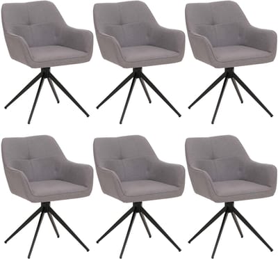 Set van 6 eetkamerstoel MCW-O47, keukenstoel armleuning, draaibaar met automatische terugvering, stof/textiel (270g/m²) ~ lichtgrijs
