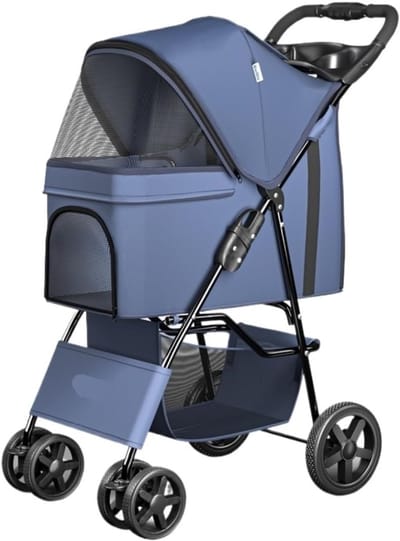 Huisdierenbuggy - Hondenwagen Kattenwagen - Comfortabel transport - 360 graden voorwiel - Tot 15 kg - Grijs