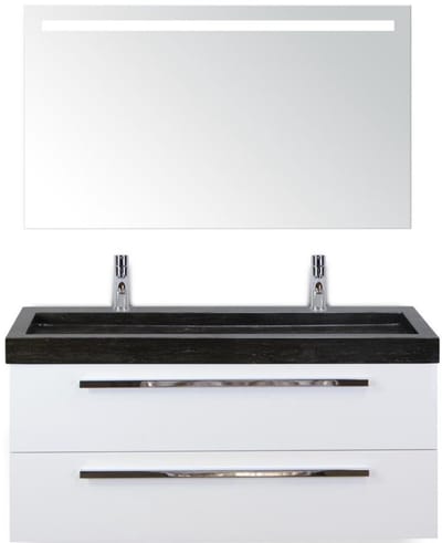 Seville Badmeubelset 120 cm - 2 Laden Wit Hoogglans - Wastafel Lucca Enkel met Sence Spiegel